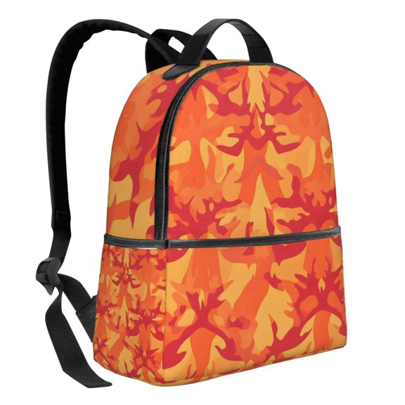 Lightweight Backpack With Adjustable Shoulder Strap Empty Bag Upright 1214.5in For Weekend Holiday Travel Hiking Vector Camouflage Pattern Orange Red_2