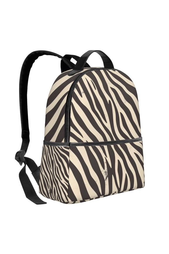 Lightweight Backpack With Adjustable Shoulder Strap Empty Bag Upright 1214.5in For Weekend Holiday Travel Hiking Zebra Skin Print Style Saddlebrown_2
