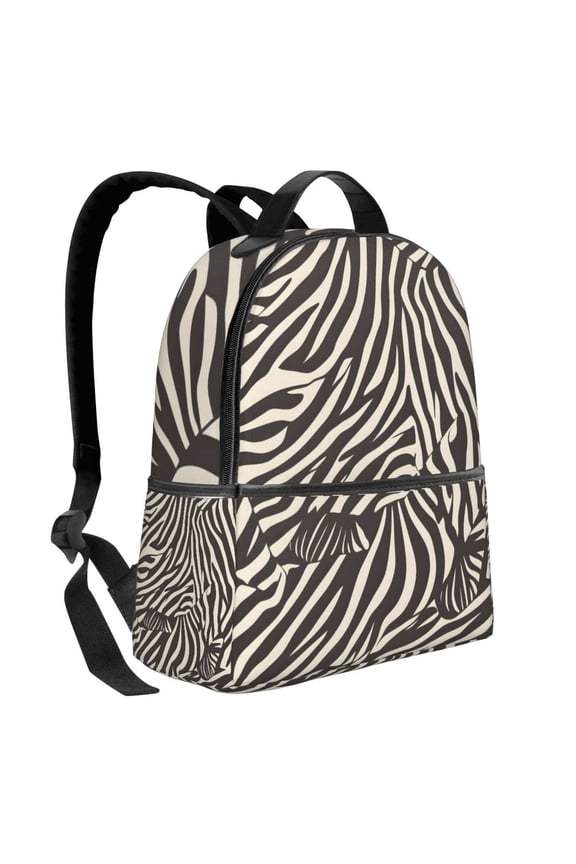 Lightweight Backpack With Adjustable Shoulder Strap Empty Bag Upright 1214.5in For Weekend Holiday Travel Hiking Zebra Skin Print Style Saddlebrown_4