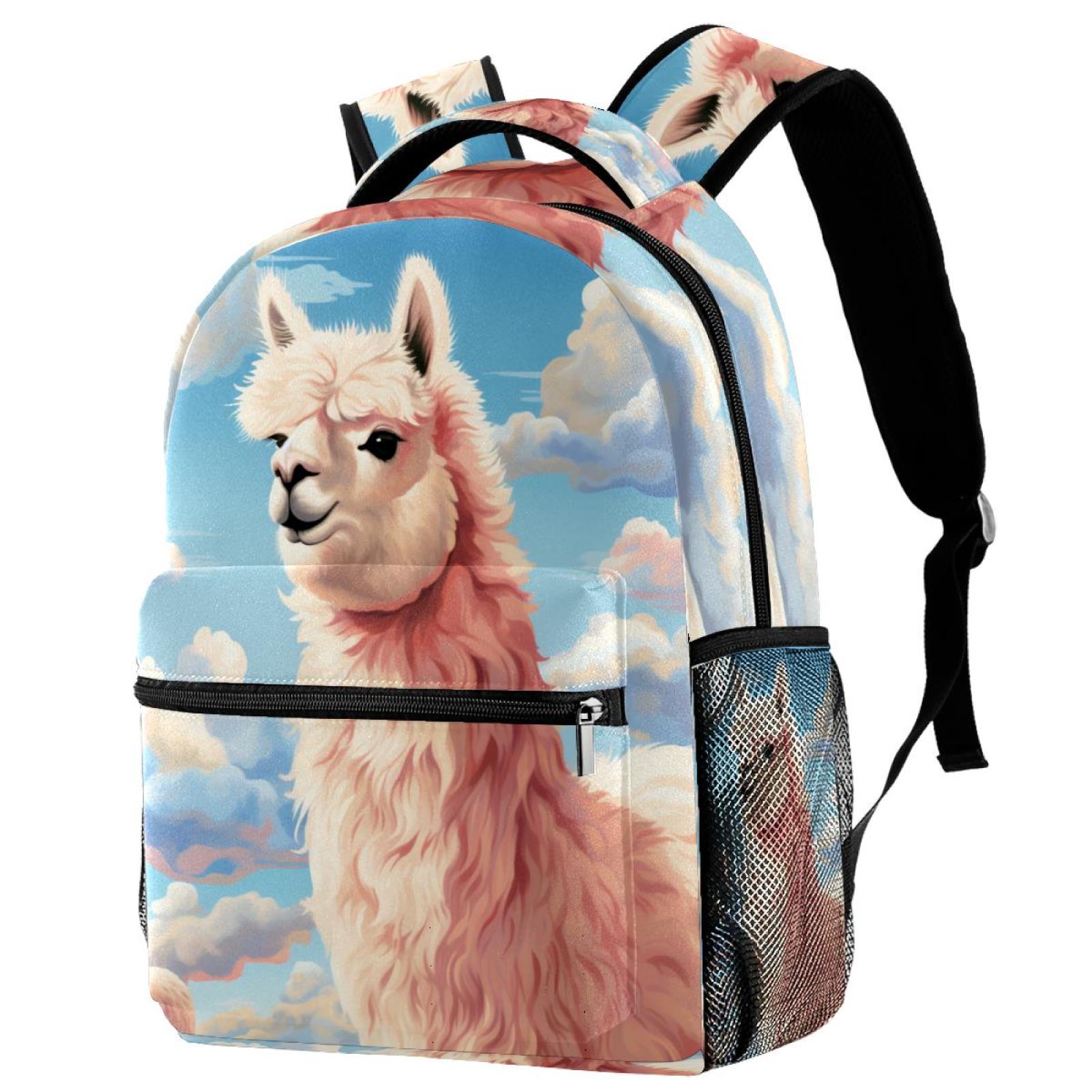 Brown Patterned Backpack with Llama Design Peruvian Wool Backpack w/ Llama Pocket | txbp009-Black  main image 2