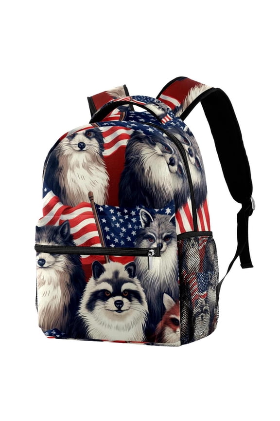 Lightweight Backpack American Flag and Animals School Bag Travel Laptop Daypack for Men Women Casual Rucksack