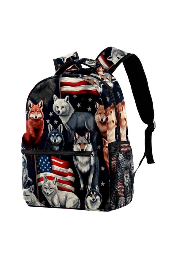 Lightweight Backpack American Flag and Animals School Bag Travel Laptop Daypack for Men Women Casual Rucksack