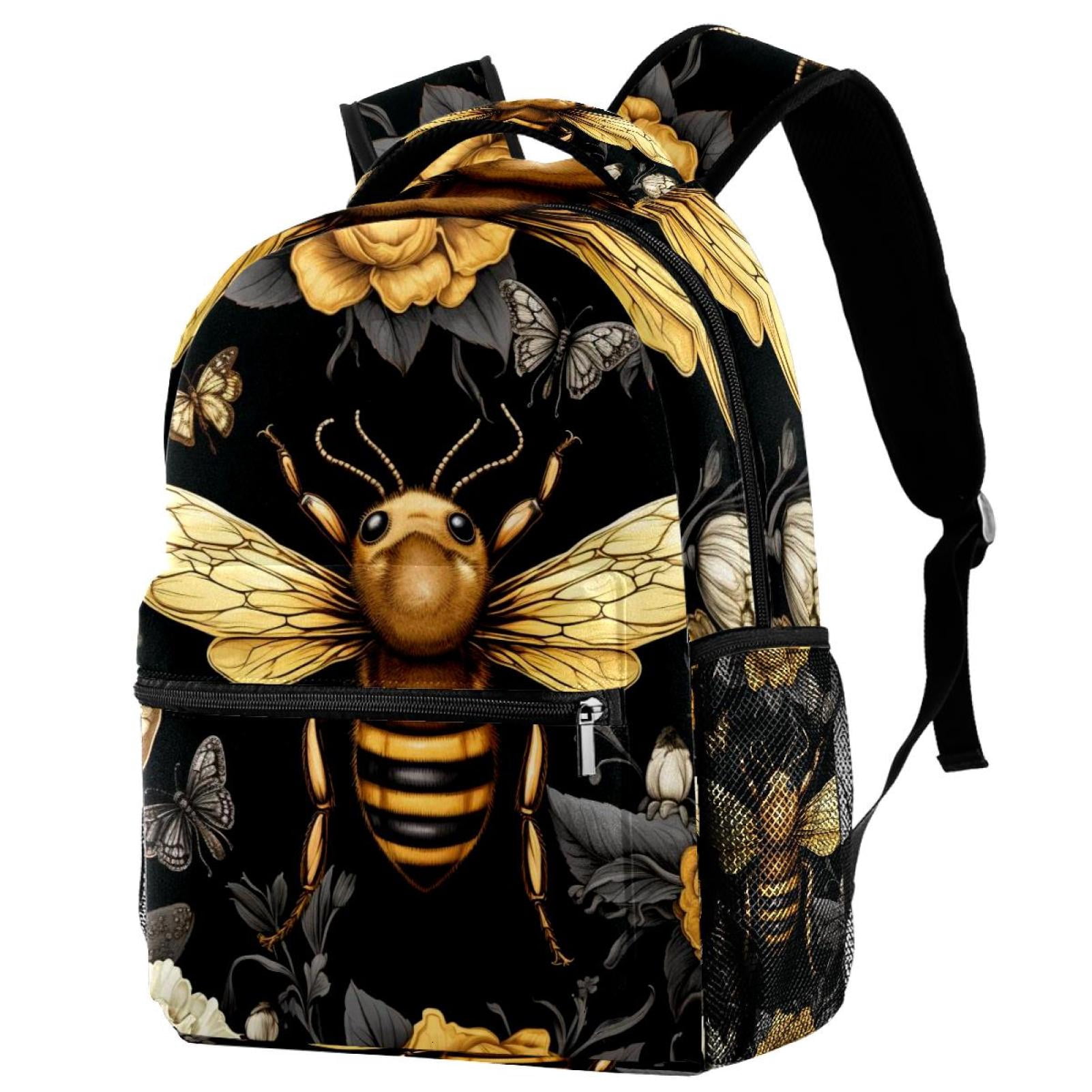 NWT Black Backpack with Gold Bee Accent and wallet . backpack_insect_busy_bee_bkgd_  main image 3