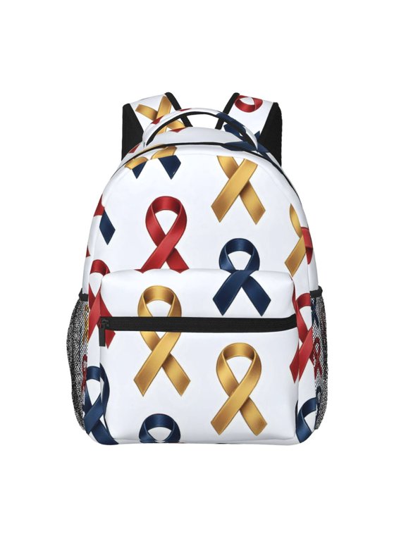 Lightweight Backpack Casual Daypack Multi Compartment Travel Bag With Laptop Sleeve Sturdy Self Standing For College Work Cancer Awareness Ribbon Pattern - Metallic Elegance (1)