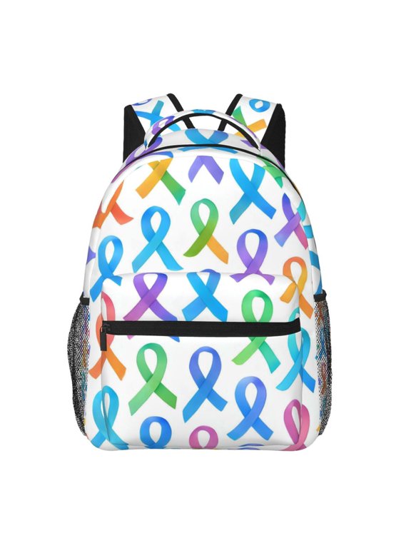 Lightweight Backpack Casual Daypack Multi Compartment Travel Bag With Laptop Sleeve Sturdy Self Standing For College Work Cancer Awareness Ribbon Pattern - Ombr Flow