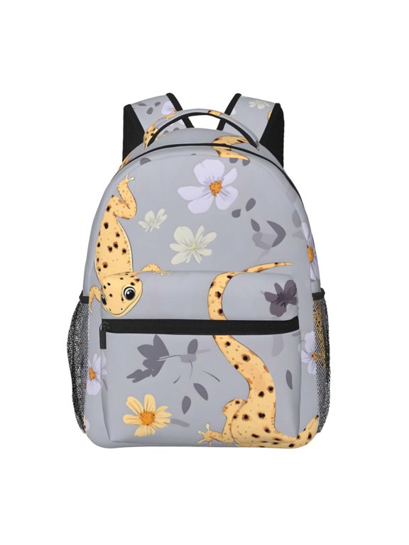 Lightweight Backpack Casual Daypack Multi Compartment Travel Bag With Laptop Sleeve Sturdy Self Standing For College Work Cartoon Leopard Gecko Reptile
