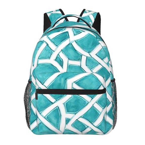 Lightweight Backpack Casual Daypack Multi Compartment Travel Bag With Laptop Sleeve Sturdy Self Standing For College Work Turquoise Moroccan Trellis Hand-Drawn Sketch_62922_4