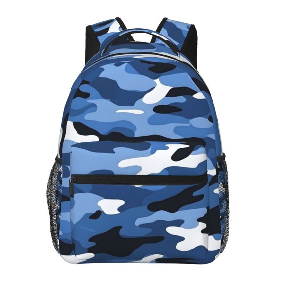 Lightweight Backpack Casual Daypack Multi Compartment Travel Bag With Laptop Sleeve Sturdy Self Standing For College Work Vector Camouflage Pattern Blue_2