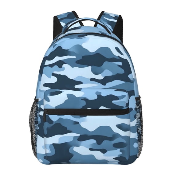 Lightweight Backpack Casual Daypack Multi Compartment Travel Bag With Laptop Sleeve Sturdy Self Standing For College Work Vector Camouflage Pattern Blue_3