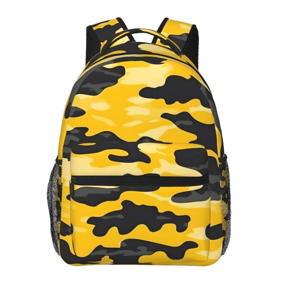 Lightweight Backpack Casual Daypack Multi Compartment Travel Bag With Laptop Sleeve Sturdy Self Standing For College Work Vector Camouflage Pattern Yellow_3