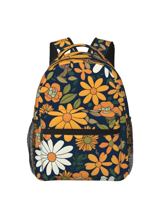Lightweight Backpack Casual Daypack Multi Compartment Travel Bag With Laptop Sleeve Sturdy Self Standing For College Work Groovy Flowers (17)