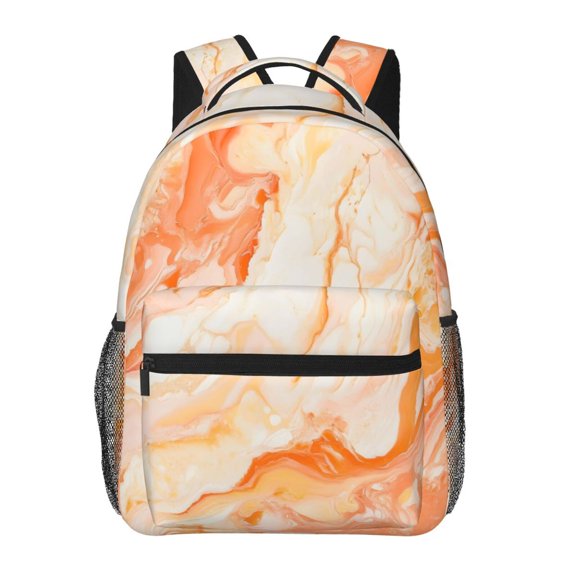 Lightweight Backpack Casual Daypack Multi Compartment Travel Bag With Laptop Sleeve Sturdy Self Standing For College Work Peachpuff Marble_1
