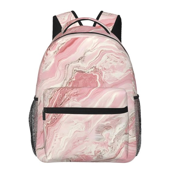 Lightweight Backpack Casual Daypack Multi Compartment Travel Bag With Laptop Sleeve Sturdy Self Standing For College Work Pink Marble_21256_3