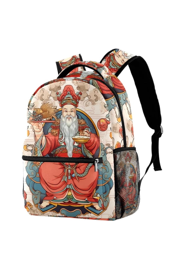 Lightweight Backpack Chinese God of Wealth School Bag Travel Laptop Daypack for Men Women Casual Rucksack