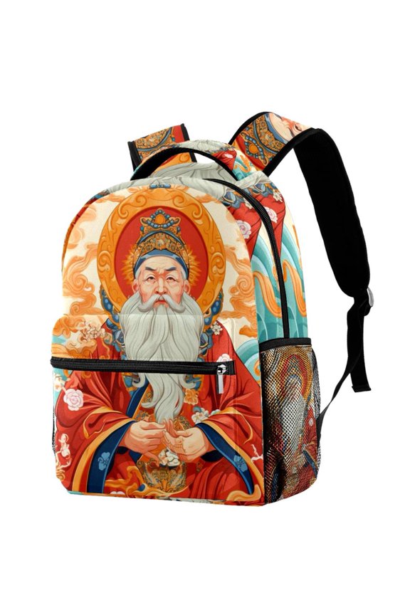 Lightweight Backpack Chinese God of Wealth School Bag Travel Laptop Daypack for Men Women Casual Rucksack