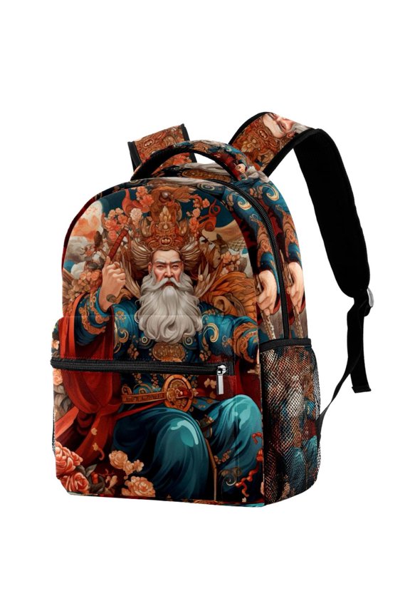 Lightweight Backpack Chinese God of Wealth School Bag Travel Laptop Daypack for Men Women Casual Rucksack