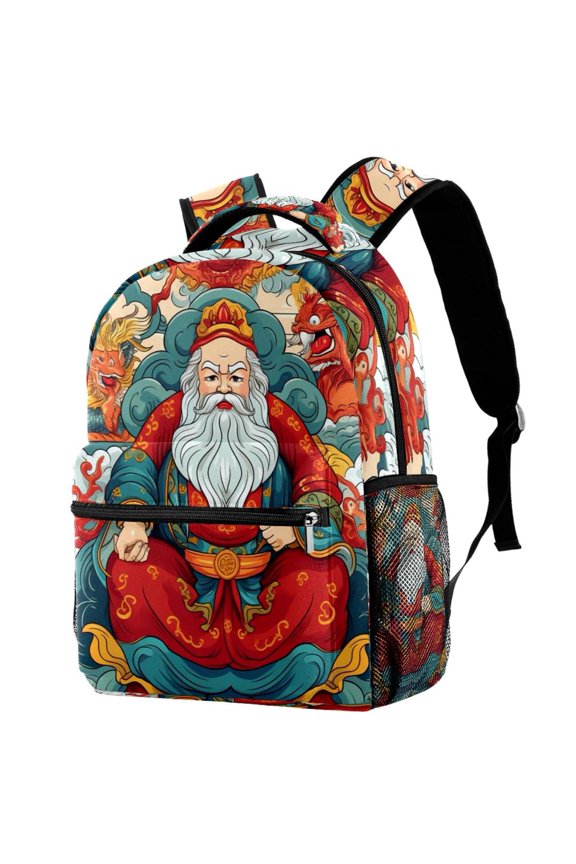 Lightweight Backpack Chinese God of Wealth School Bag Travel Laptop Daypack for Men Women Casual Rucksack