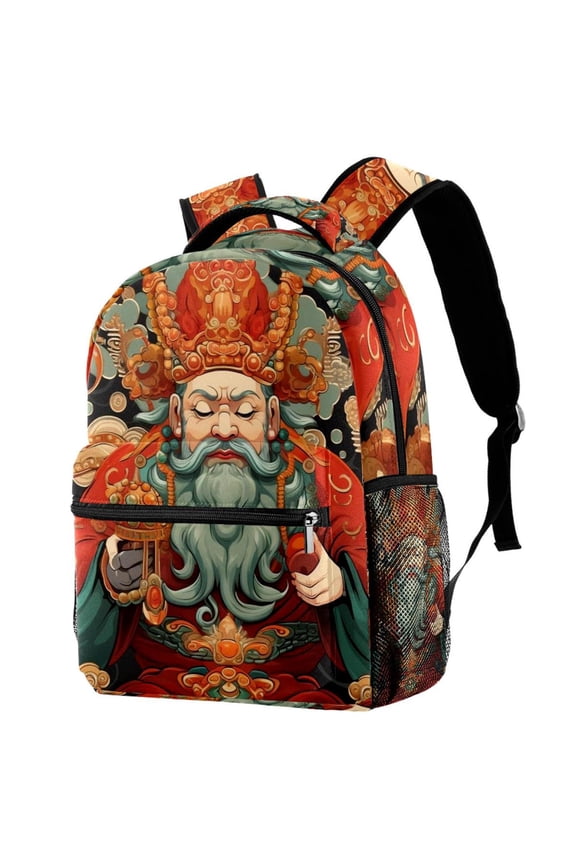 Lightweight Backpack Chinese God of Wealth School Bag Travel Laptop Daypack for Men Women Casual Rucksack