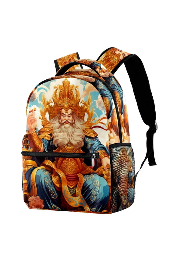 Lightweight Backpack Chinese God of Wealth School Bag Travel Laptop Daypack for Men Women Casual Rucksack