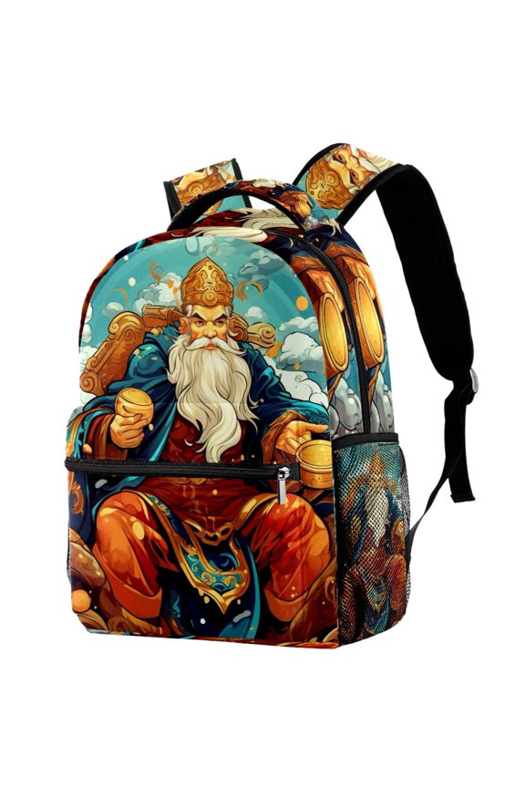 Lightweight Backpack Chinese God of Wealth School Bag Travel Laptop Daypack for Men Women Casual Rucksack
