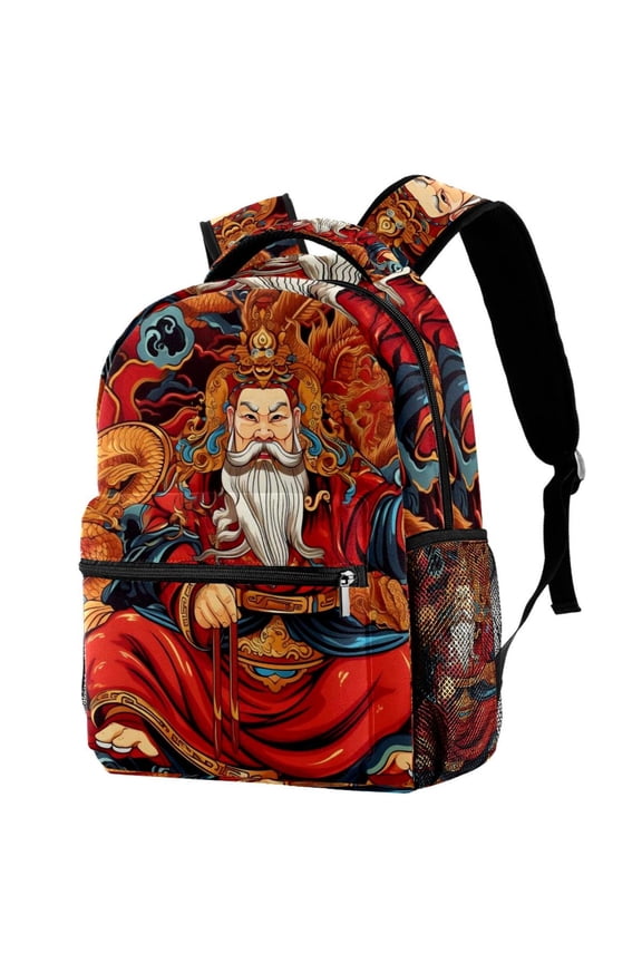 Lightweight Backpack Chinese God of Wealth School Bag Travel Laptop Daypack for Men Women Casual Rucksack