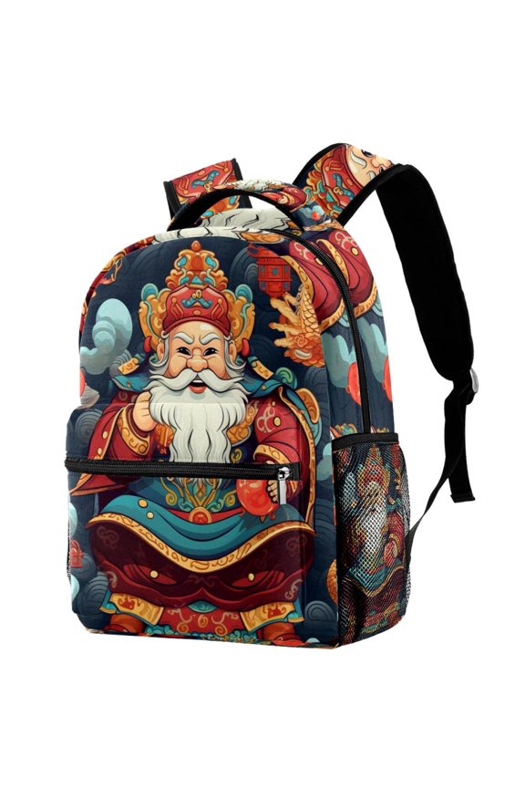 Lightweight Backpack Chinese God of Wealth School Bag Travel Laptop Daypack for Men Women Casual Rucksack