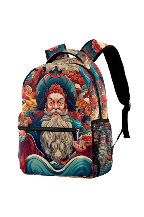 Lightweight Backpack Chinese God of Wealth School Bag Travel Laptop Daypack for Men Women Casual Rucksack