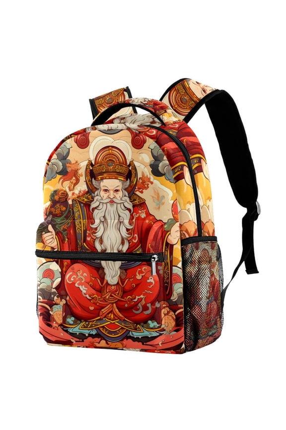 Lightweight Backpack Chinese God of Wealth School Bag Travel Laptop Daypack for Men Women Casual Rucksack