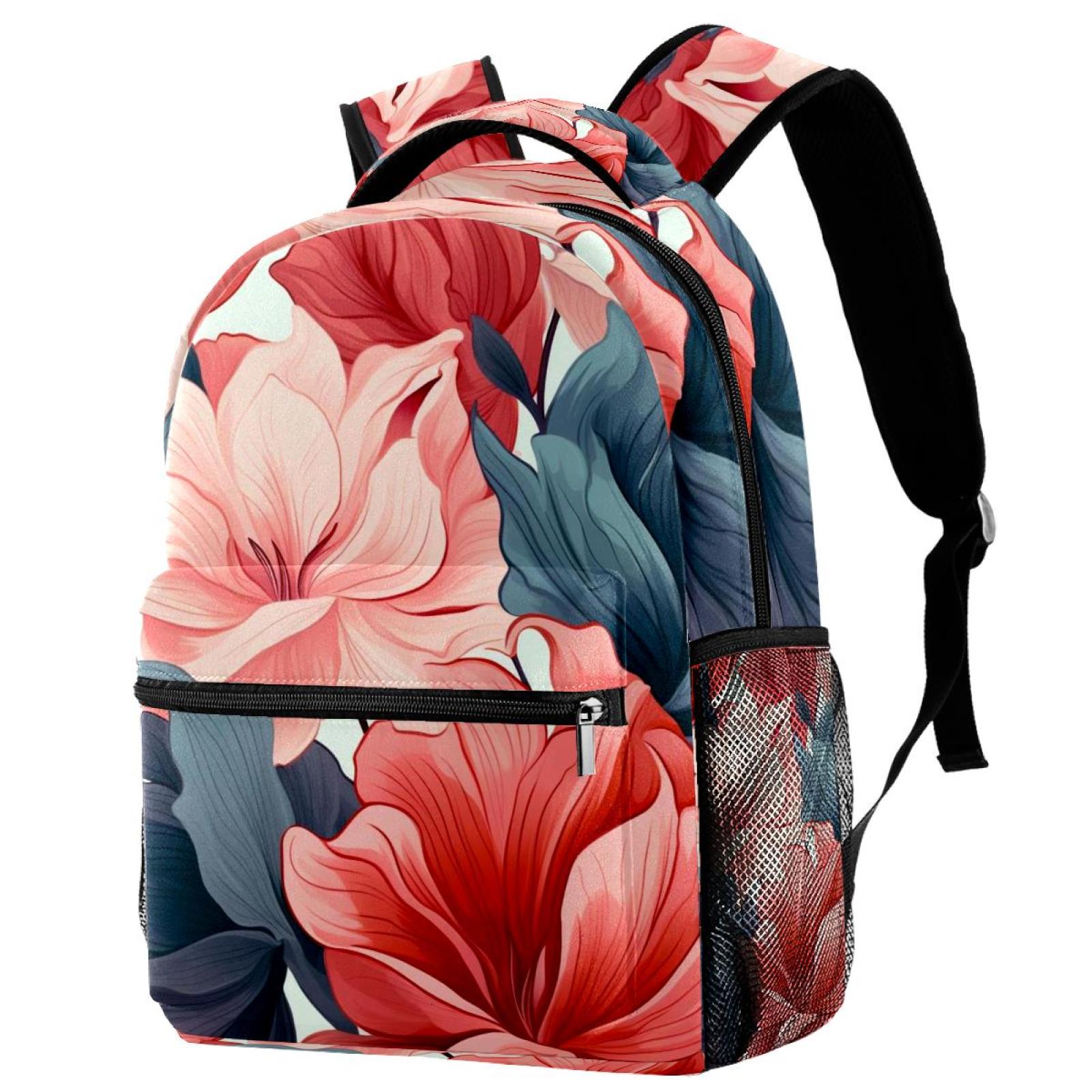 Floral Casual Backpack, Lightweight Polyester Daypack for School Work Travel Blue Floral Flowers Travel Laptop Backpack Casual Daypack  main image 3