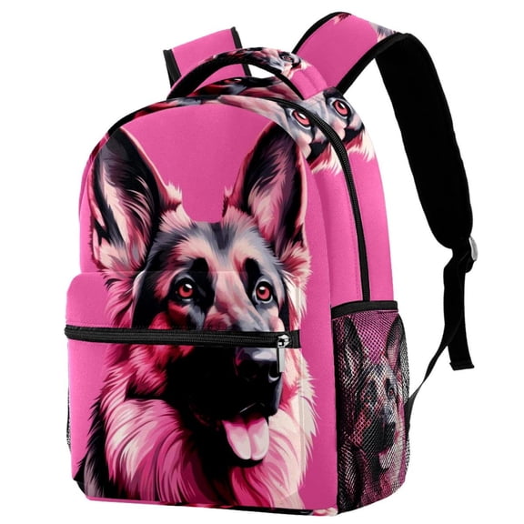 Lightweight Backpack German Shepherd Pink School Bag Travel Laptop Daypack for Men Women Casual Rucksack
