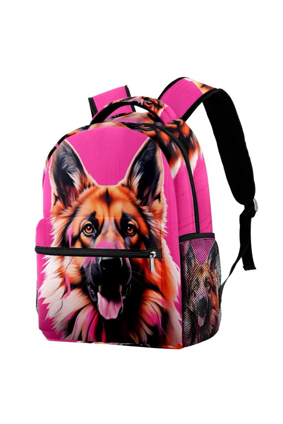 Lightweight Backpack German Shepherd Pink School Bag Travel Laptop Daypack for Men Women Casual Rucksack