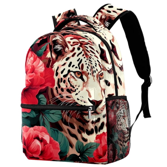 Lightweight Backpack Rose and Leopard School Bag Travel Laptop Daypack for Men Women Casual Rucksack