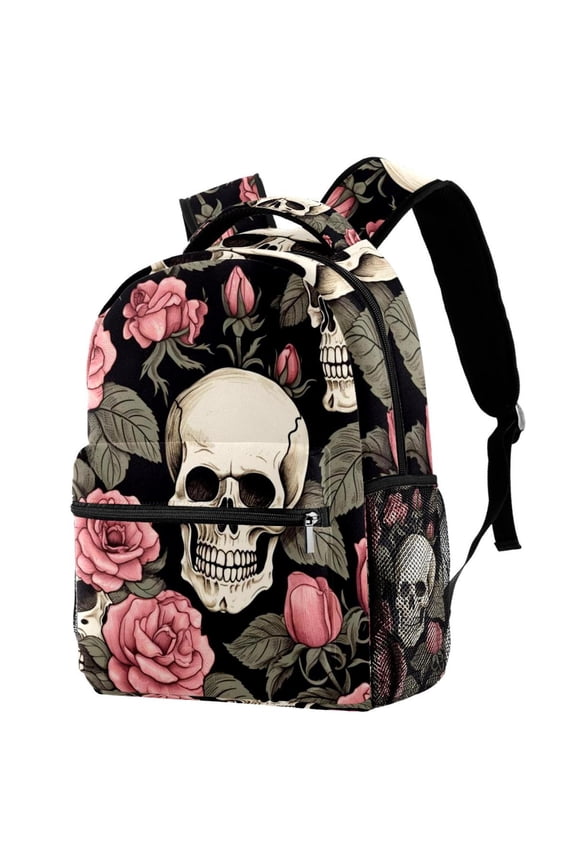 Lightweight Backpack Roses and Skull School Bag Travel Laptop Daypack for Men Women Casual Rucksack