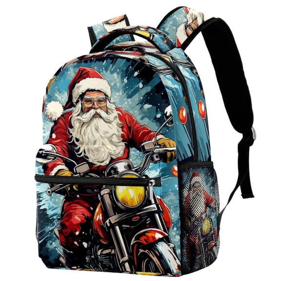 Lightweight Backpack Santa Claus Motorcycle School Bag Travel Laptop Daypack for Men Women Casual Rucksack