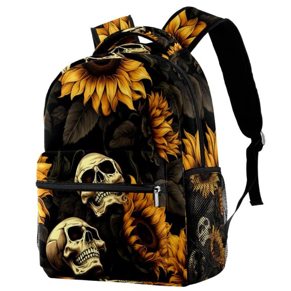 Lightweight Backpack Sunflower Skull School Bag Travel Laptop Daypack for Men Women Casual Rucksack