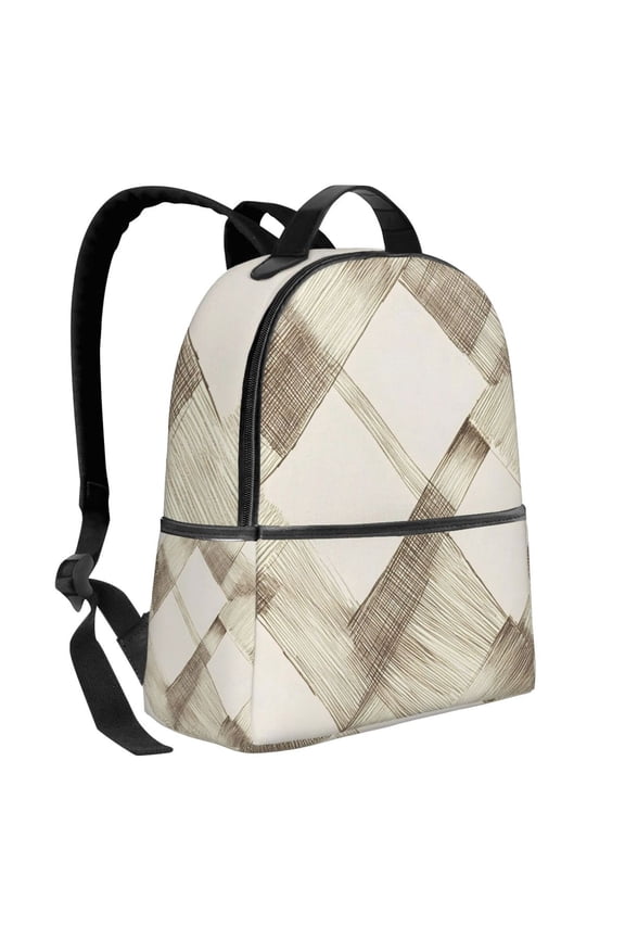 Lightweight Backpack With Adjustable Shoulder Strap Empty Bag Upright 1214.5in For Weekend Holiday Travel Hiking Beige Checked Hand-Drawn Sketch_3