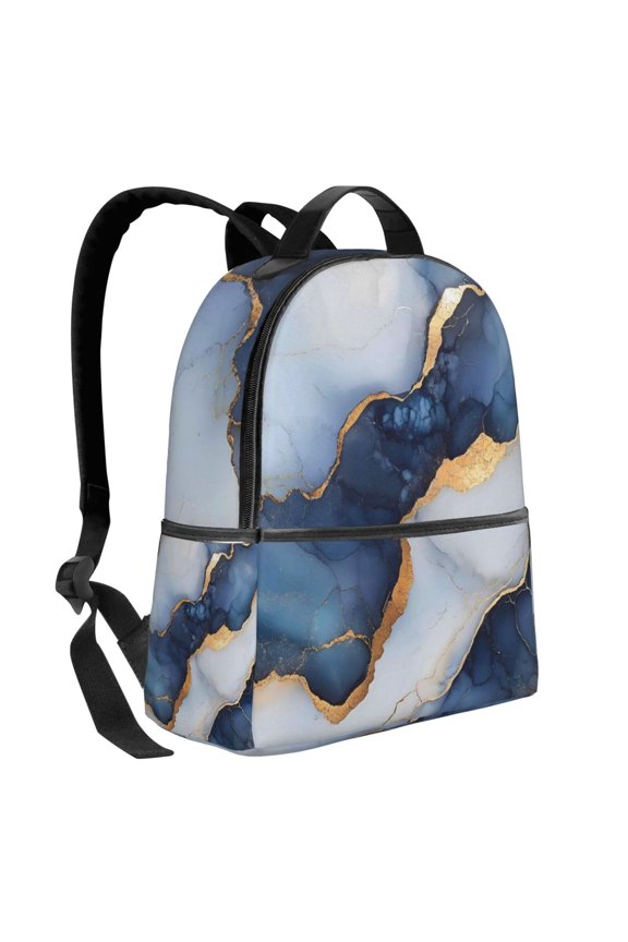 Lightweight Backpack With Adjustable Shoulder Strap Empty Bag Upright 1214.5in For Weekend Holiday Travel Hiking Blue White Gold Marble