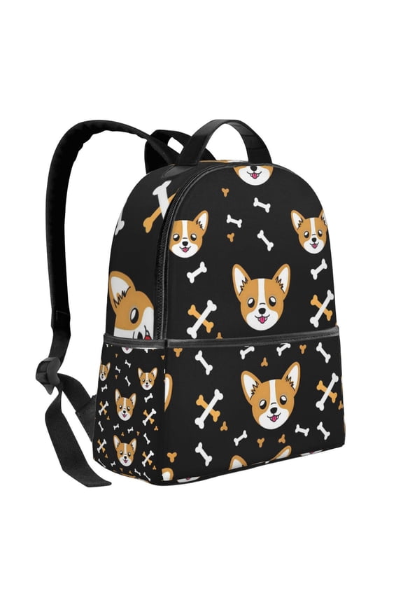 Lightweight Backpack With Adjustable Shoulder Strap Empty Bag Upright 1214.5in For Weekend Holiday Travel Hiking Corgi And Bones