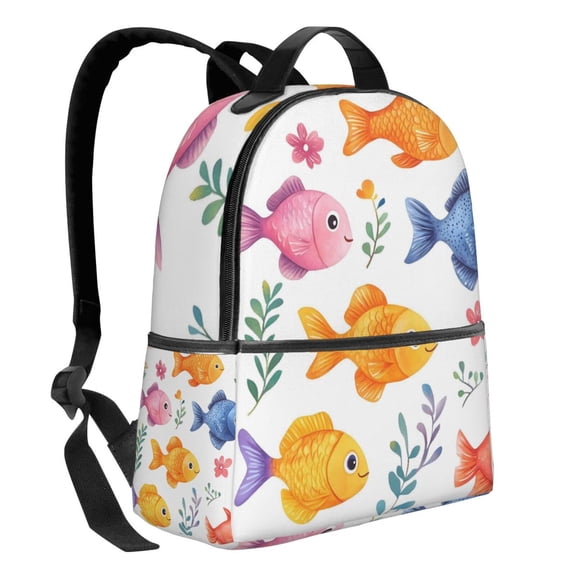 Lightweight Backpack With Adjustable Shoulder Strap Empty Bag Upright 1214.5in For Weekend Holiday Travel Hiking Cute Fish