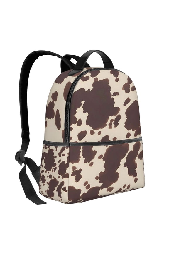 Lightweight Backpack With Adjustable Shoulder Strap Empty Bag Upright 1214.5in For Weekend Holiday Travel Hiking Dark Brown Cow Pattern