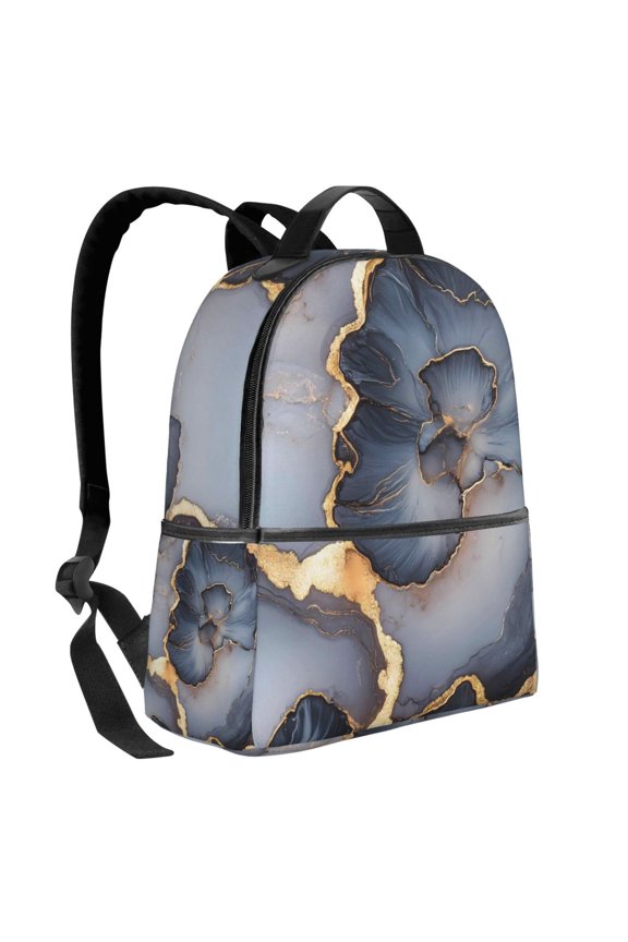 Lightweight Backpack With Adjustable Shoulder Strap Empty Bag Upright 1214.5in For Weekend Holiday Travel Hiking Dark Grey And White Gold Marble