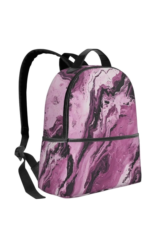 Lightweight Backpack With Adjustable Shoulder Strap Empty Bag Upright 1214.5in For Weekend Holiday Travel Hiking Darkmagenta Marble_1