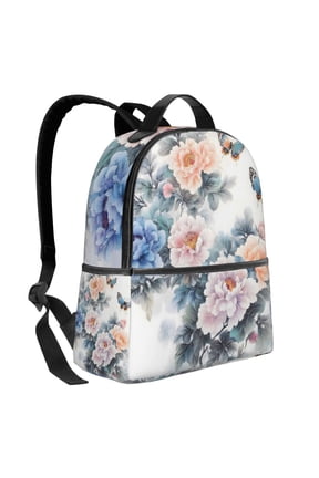 Lightweight Backpack With Adjustable Shoulder Strap Empty Bag Upright 1214.5in For Weekend Holiday Travel Hiking Flowers And Butterflies