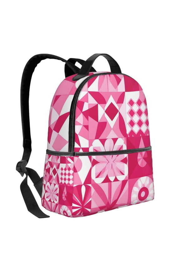Lightweight Backpack With Adjustable Shoulder Strap Empty Bag Upright 1214.5in For Weekend Holiday Travel Hiking Hotpink Geometric Patterns_1