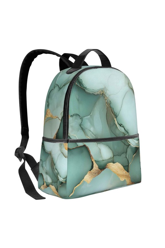 Lightweight Backpack With Adjustable Shoulder Strap Empty Bag Upright 1214.5in For Weekend Holiday Travel Hiking Light Green Gold Marble
