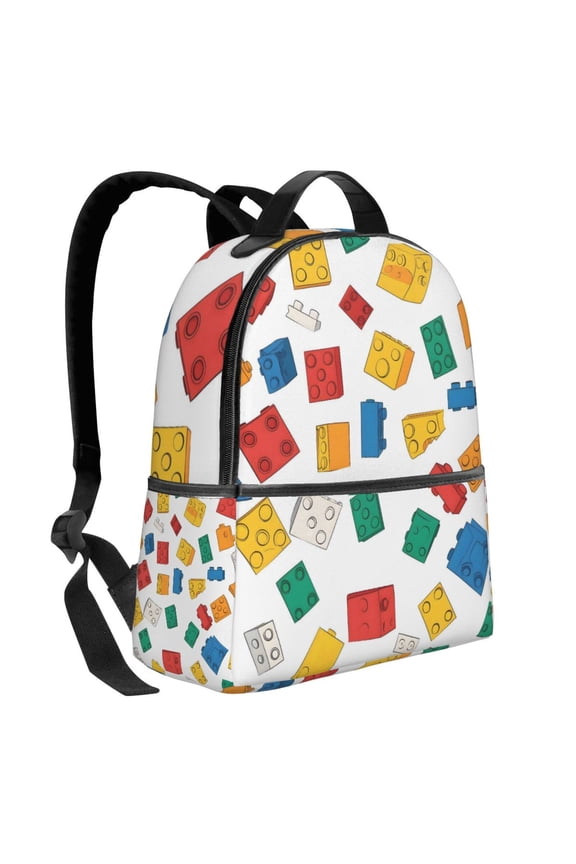 Lightweight Backpack With Adjustable Shoulder Strap Empty Bag Upright 1214.5in For Weekend Holiday Travel Hiking Multi-Colored Building Blocks