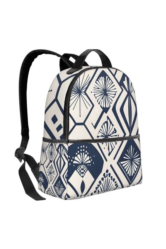 Lightweight Backpack With Adjustable Shoulder Strap Empty Bag Upright 1214.5in For Weekend Holiday Travel Hiking Navy Geometric Patterns_2