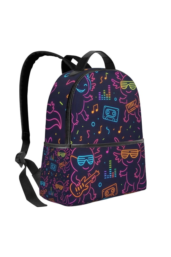 Lightweight Backpack With Adjustable Shoulder Strap Empty Bag Upright 1214.5in For Weekend Holiday Travel Hiking Neon Party Axolotls - 80s Synthwave