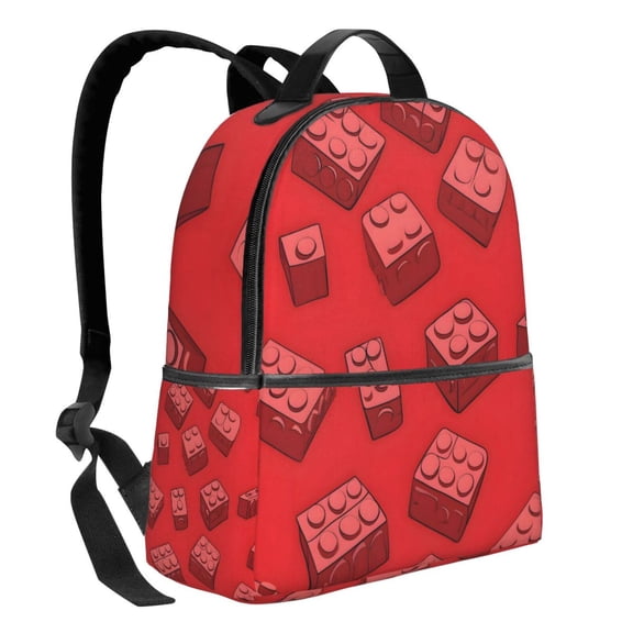 Lightweight Backpack With Adjustable Shoulder Strap Empty Bag Upright 1214.5in For Weekend Holiday Travel Hiking Red Building Block