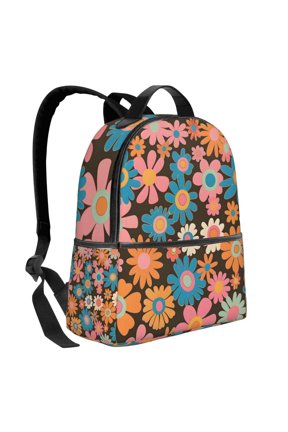 Lightweight Backpack With Adjustable Shoulder Strap Empty Bag Upright 1214.5in For Weekend Holiday Travel Hiking Retro Groovy Flowers Pattern (6)